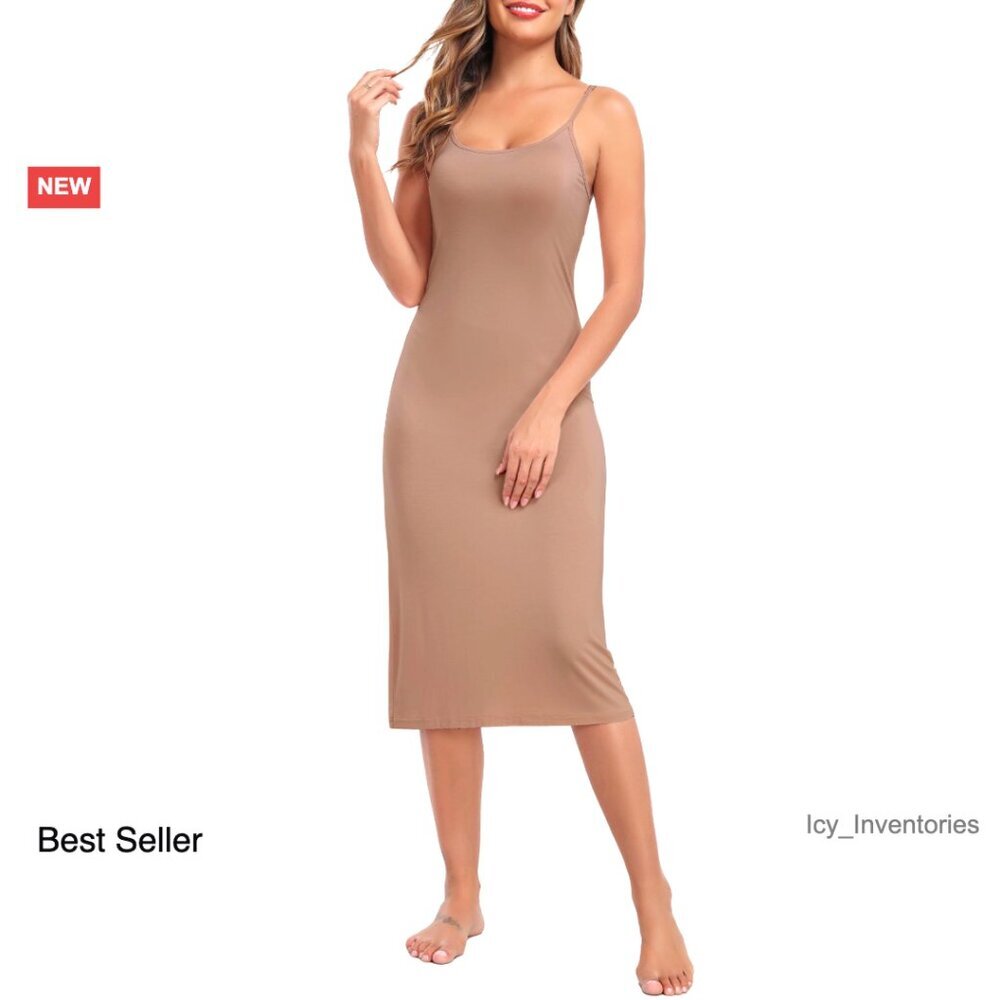 Modal Spandex Slip Dress Adjustable Straps Versatile Layering Nightgown Chic